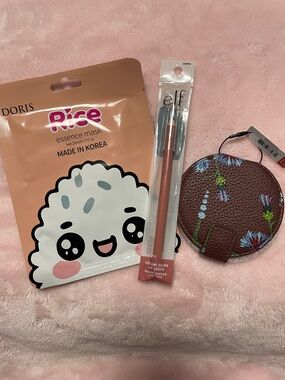 Vera Bradley compact mirror, Rice mask and elf lip liner